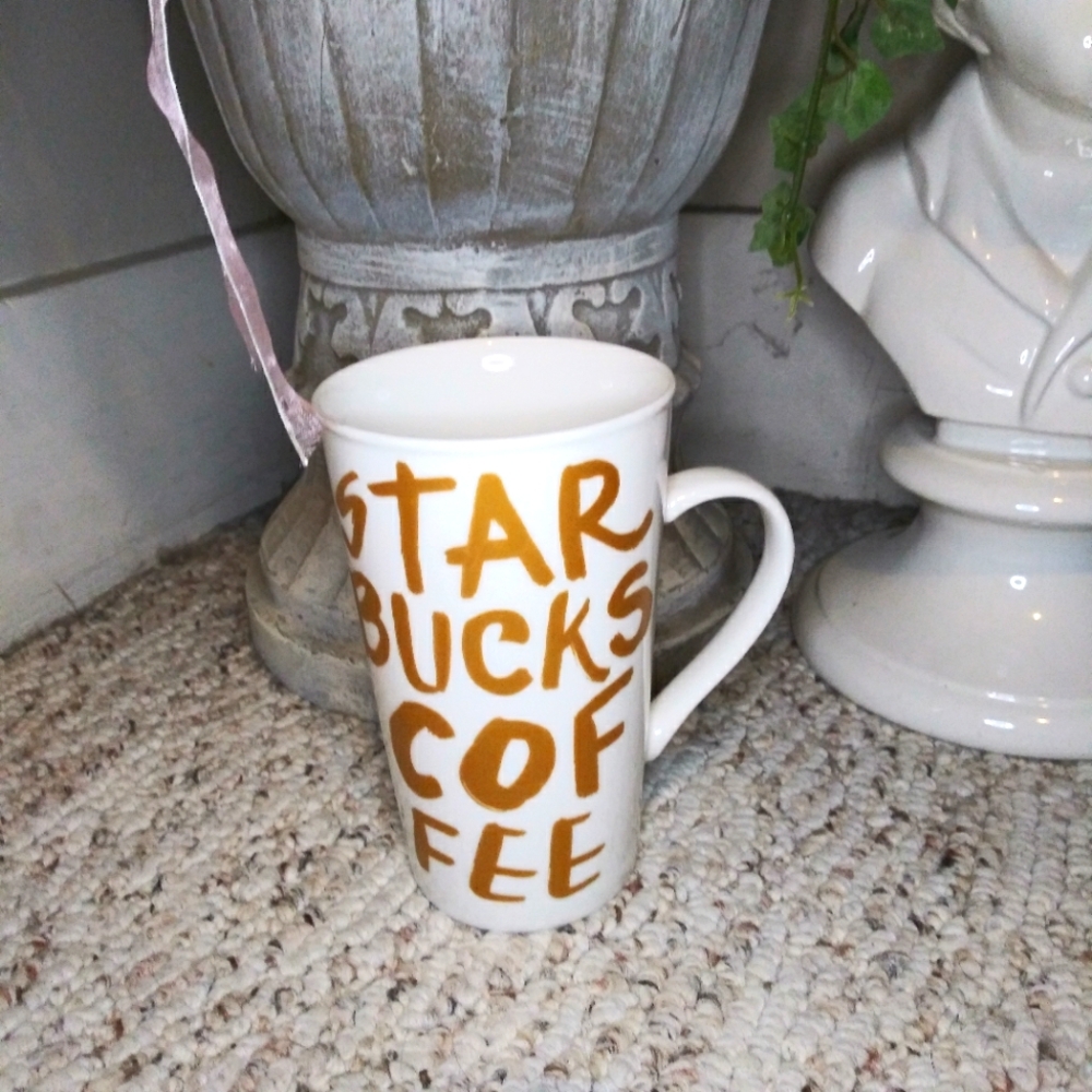 Starbucks 2015 Rare White & Metallic Gold Grafitti Style 16oz Coffee Mug